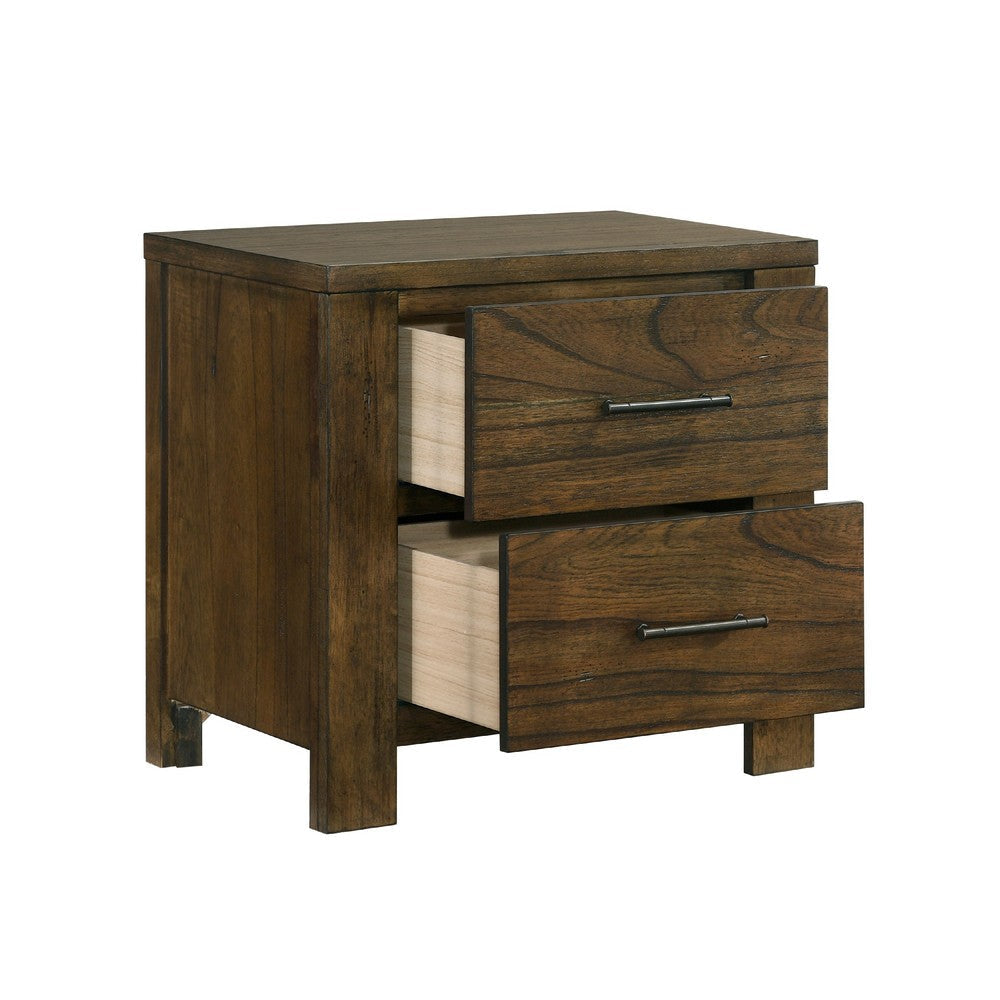 Suli Nightstand | 2 Drawers Metal Handles | Brown Mindy Veneer | 26’’ BM335844