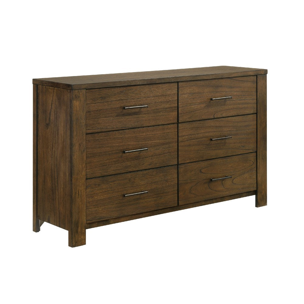 Suli 59" Wide Dresser | 6 Drawers Metal Handles | Brown Mindy Veneer