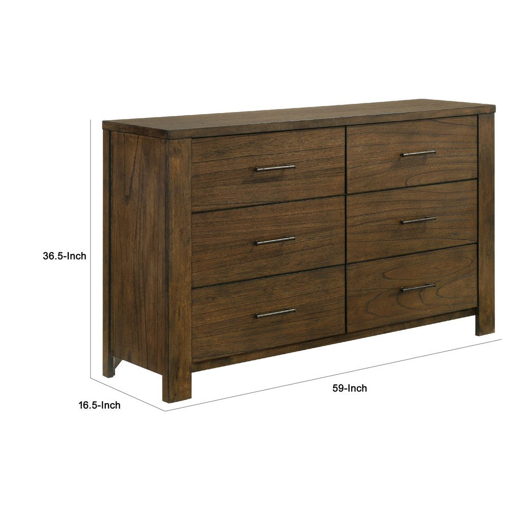 Suli 59’’ Wide Dresser | 6 Drawers Metal Handles | Brown Mindy Veneer BM335845