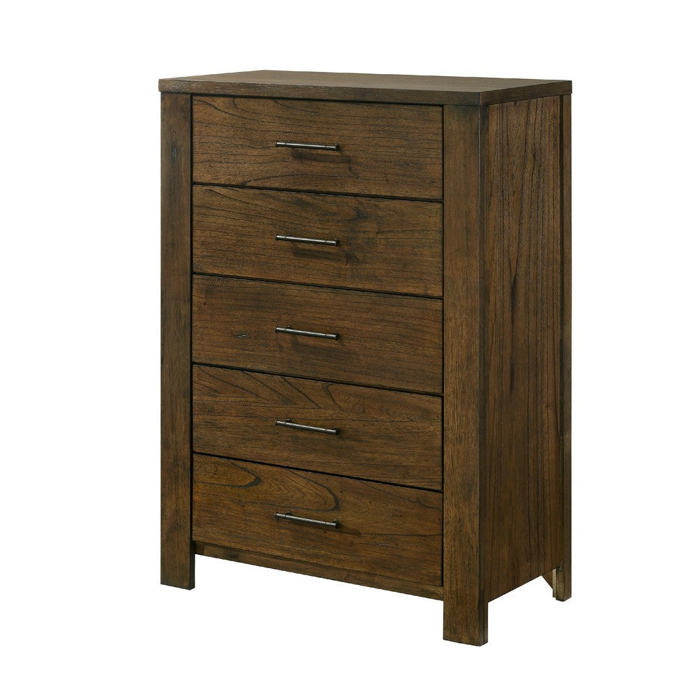 Suli Tall Dresser Chest | 5 Drawers Metal Handles | Brown Mindy Veneer BM335846