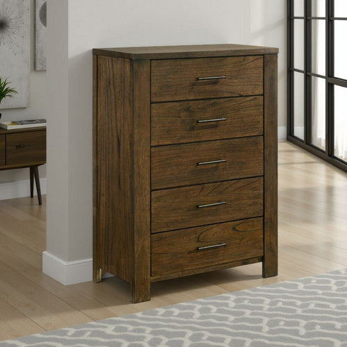 Suli Tall Dresser Chest | 5 Drawers Metal Handles | Brown Mindy Veneer