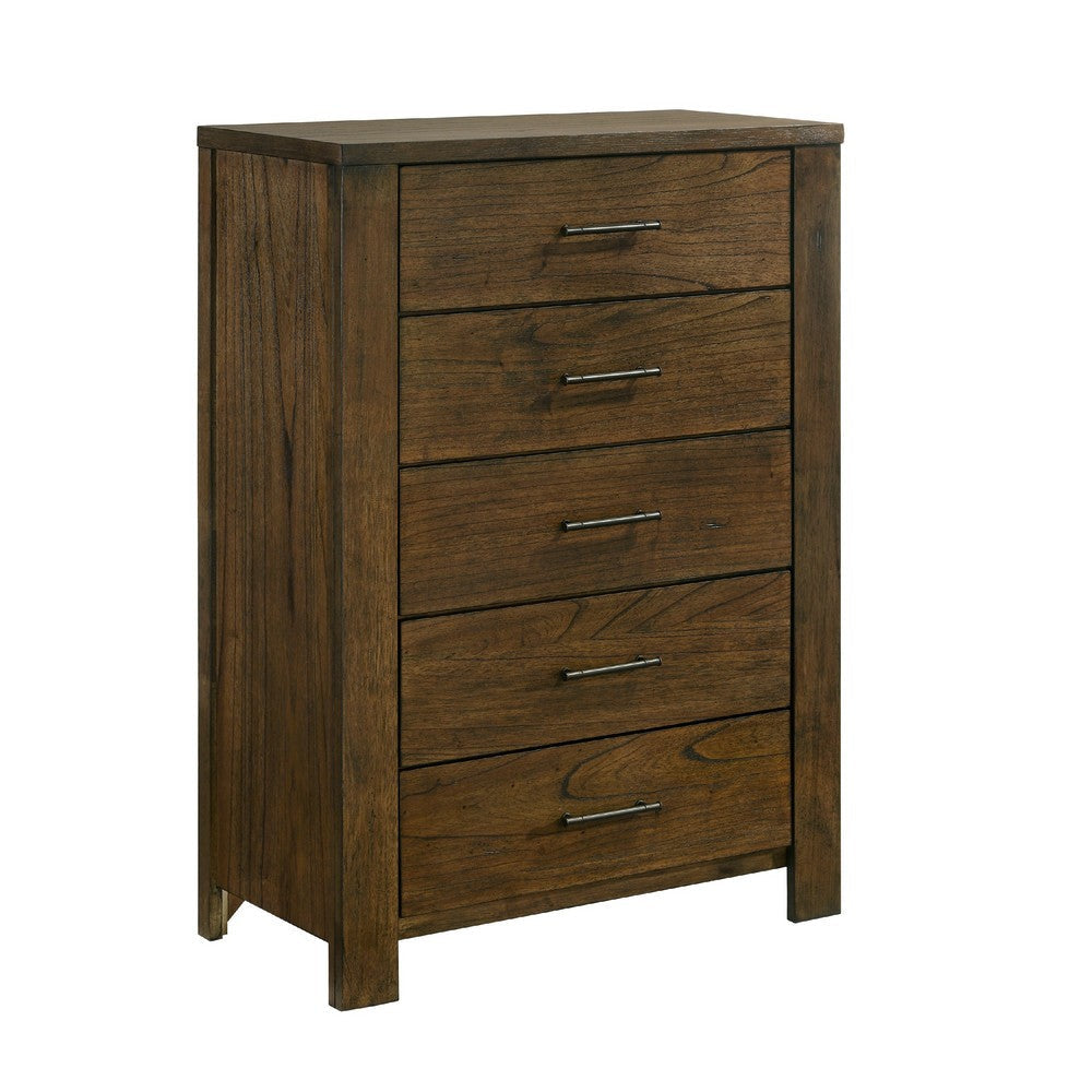 Suli Tall Dresser Chest | 5 Drawers Metal Handles | Brown Mindy Veneer