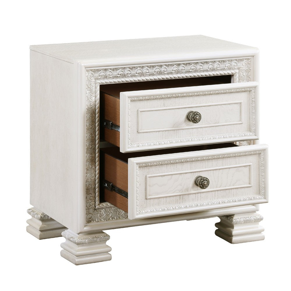 Rotu Nightstand | 2 Drawers Rope Molding | White Ash Veneer | 28’’ BM335847