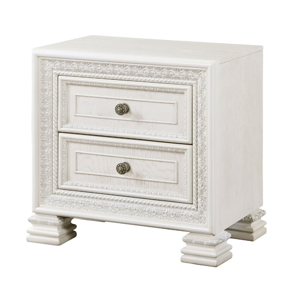 Rotu Nightstand | 2 Drawers Rope Molding | White Ash Veneer | 28’’ BM335847