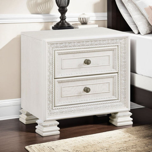 Rotu Nightstand | 2 Drawers Rope Molding | White Ash Veneer | 28"