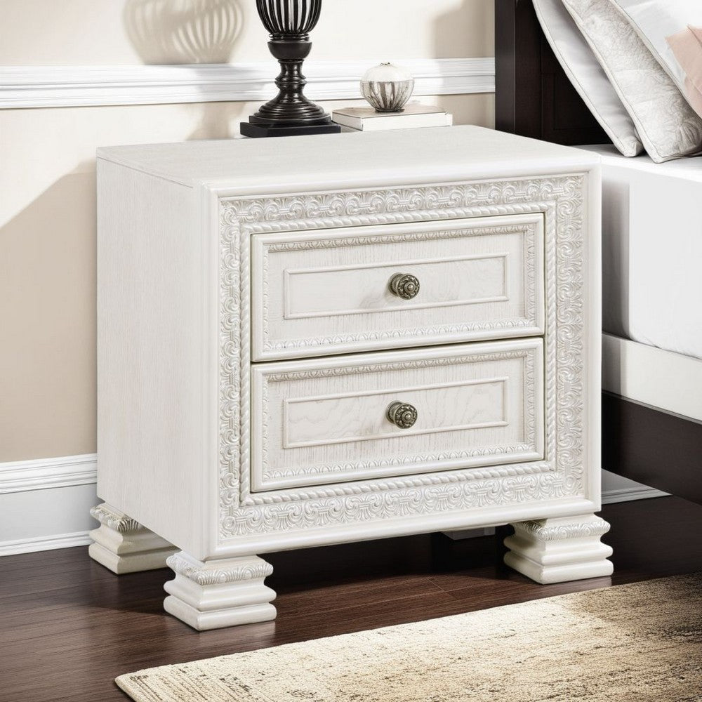 Rotu Nightstand | 2 Drawers Rope Molding | White Ash Veneer | 28"