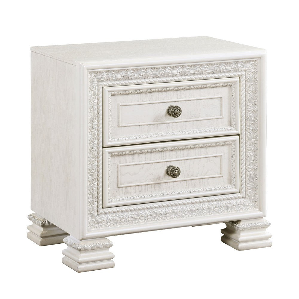 Rotu Nightstand | 2 Drawers Rope Molding | White Ash Veneer | 28"