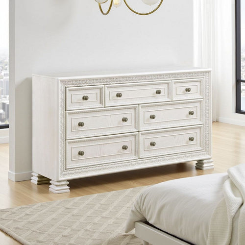 Rotu 68" Wide Dresser | 7 Drawers Rope Molding | White Ash Veneer