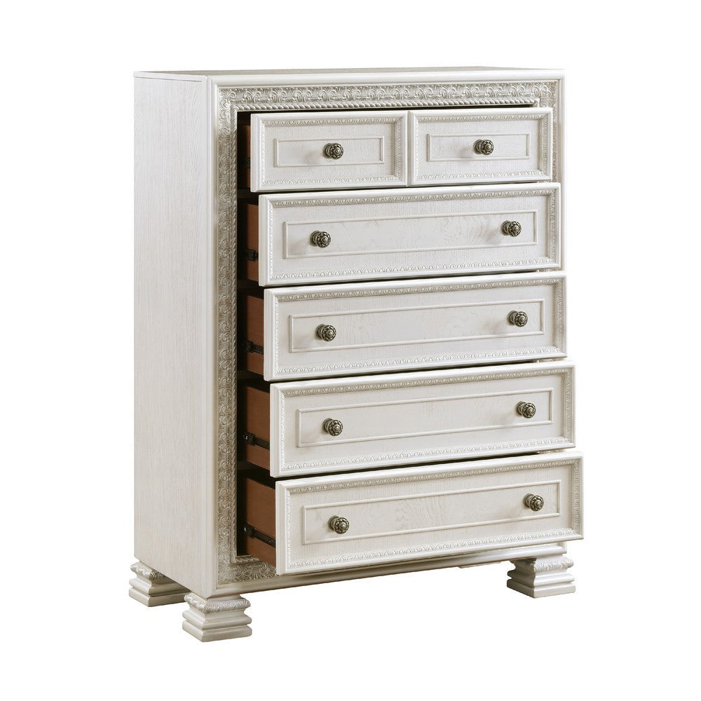 Rotu Tall Dresser Chest | 5 Drawers Rope Molding | White Ash Veneer BM335849