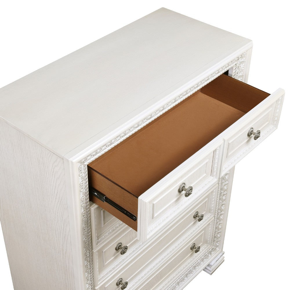 Rotu Tall Dresser Chest | 5 Drawers Rope Molding | White Ash Veneer BM335849