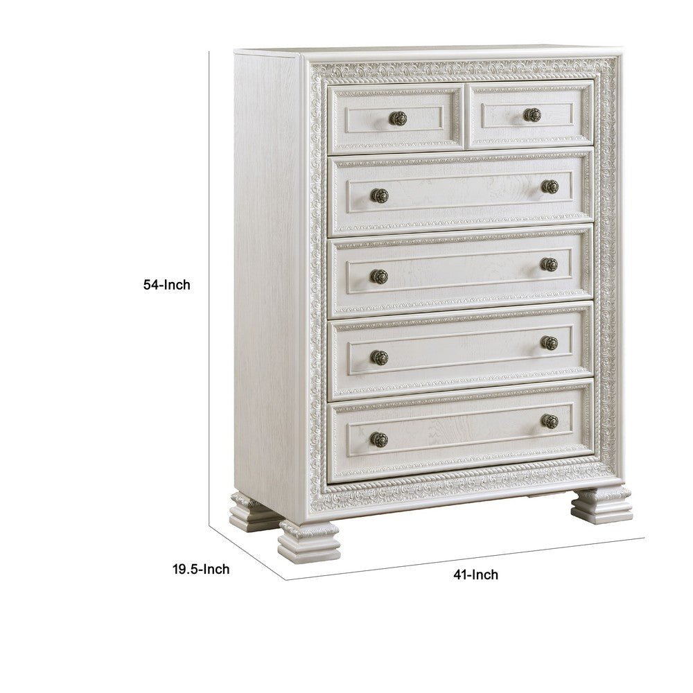 Rotu Tall Dresser Chest | 5 Drawers Rope Molding | White Ash Veneer BM335849