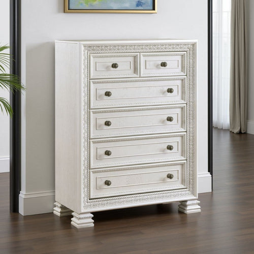Rotu Tall Dresser Chest | 5 Drawers Rope Molding | White Ash Veneer