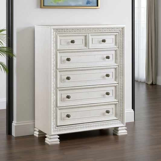Rotu Tall Dresser Chest | 5 Drawers Rope Molding | White Ash Veneer