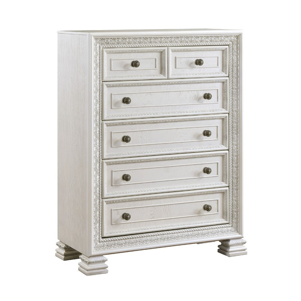 Rotu Tall Dresser Chest | 5 Drawers Rope Molding | White Ash Veneer