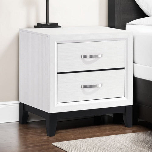 Ameya Nightstand | 2 Drawers w Chrome Handles | White and Black | 25"