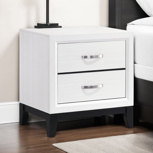 Ameya Nightstand | 2 Drawers w Chrome Handles | White and Black | 25"