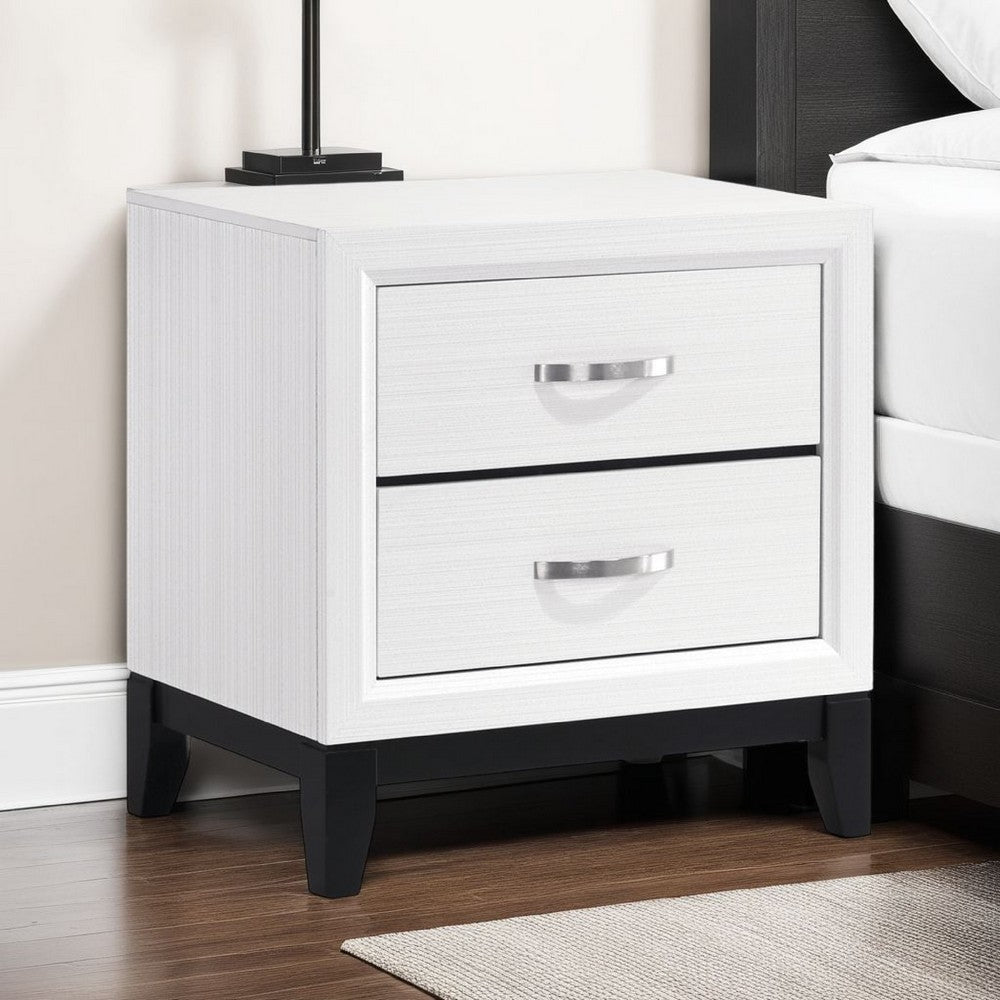 Ameya Nightstand | 2 Drawers w Chrome Handles | White and Black | 25"