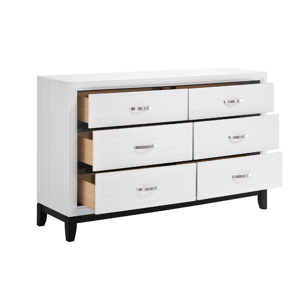 Ameya 58 Inch Wide Dresser | 6 Drawer w Chrome Handles | White n Black BM335854