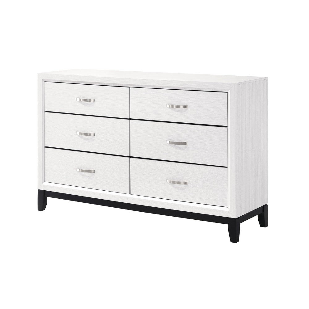 Ameya 58 Inch Wide Dresser | 6 Drawer w Chrome Handles | White n Black BM335854