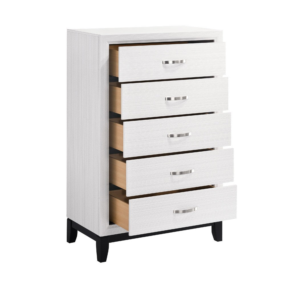Ameya Tall Dresser Chest | 5 Drawers Chrome Handles | White and Black BM335855