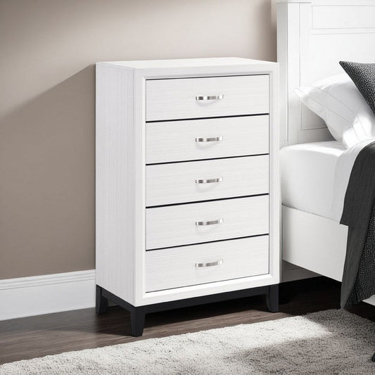 Ameya Tall Dresser Chest | 5 Drawers Chrome Handles | White and Black