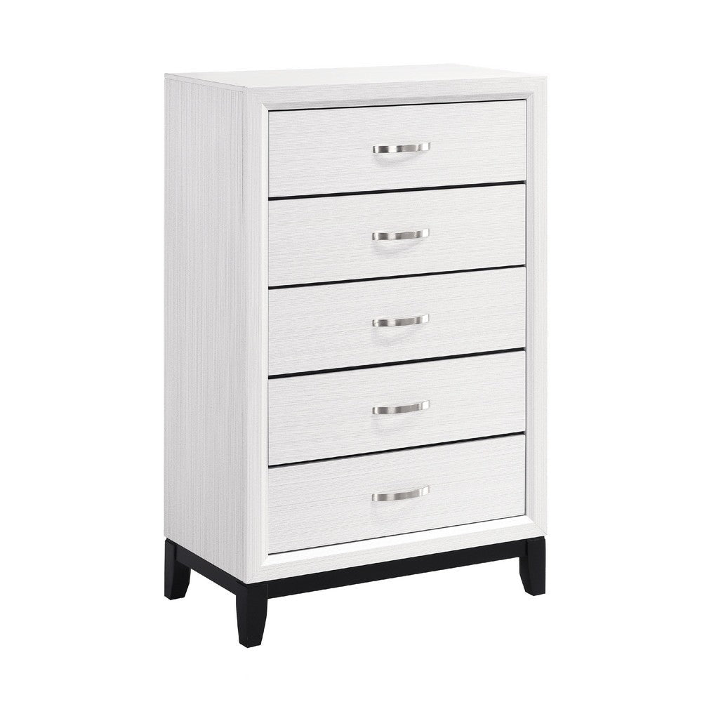 Ameya Tall Dresser Chest | 5 Drawers Chrome Handles | White and Black