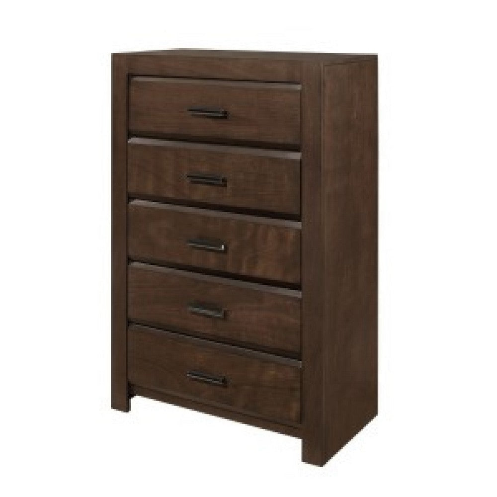 Rawn Tall Dresser Chest | 5 Drawers Metal Handles | Brown Okume Veneer BM335858