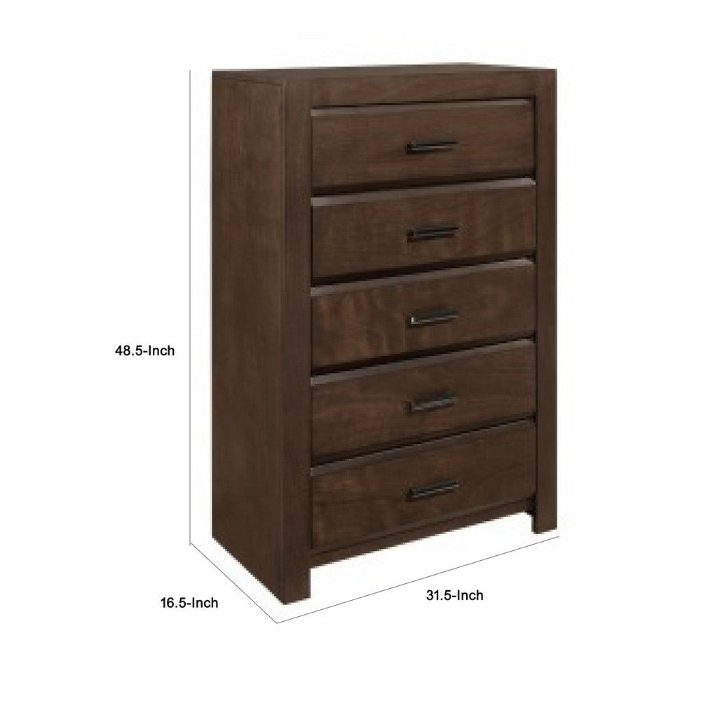 Rawn Tall Dresser Chest | 5 Drawers Metal Handles | Brown Okume Veneer BM335858