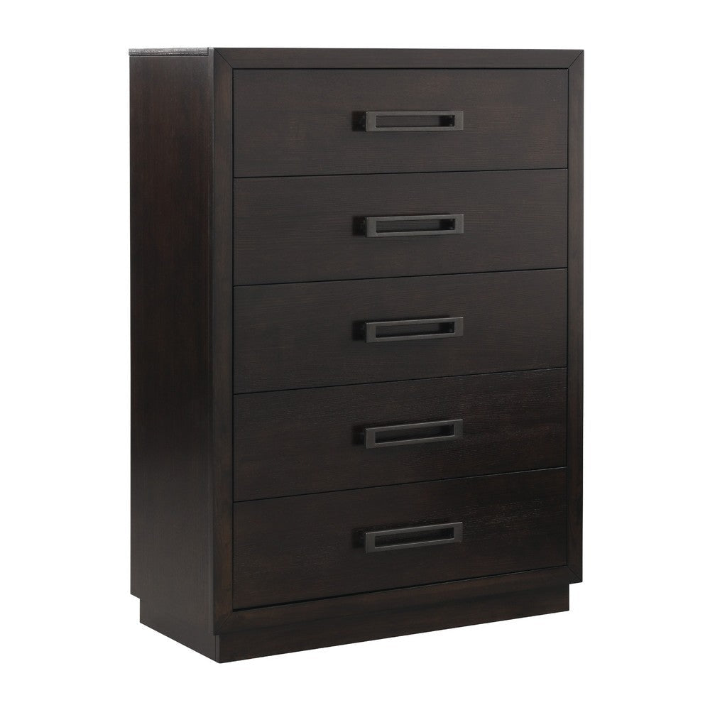 Tey Tall Dresser Chest | 5 Drawers w Metal Handles | Gray Ash Veneer