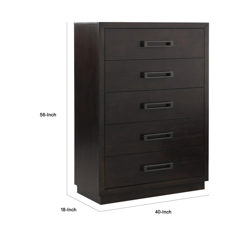 Tey Tall Dresser Chest | 5 Drawers w Metal Handles | Gray Ash Veneer BM335859