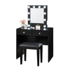 Hudi Makeup Vanity and Stool Set | 10 Light | USB Power Outlet | Black