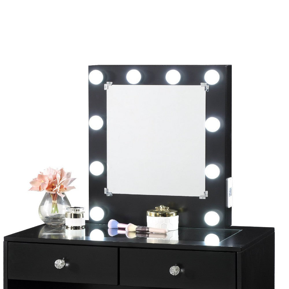 Hudi Makeup Vanity and Stool Set | 10 Light | USB Power Outlet | Black