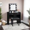 Hudi Makeup Vanity and Stool Set | 10 Light | USB Power Outlet | Black