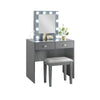 Hudi Makeup Vanity and Stool Set | 10 Lights | USB Power Outlet | Gray