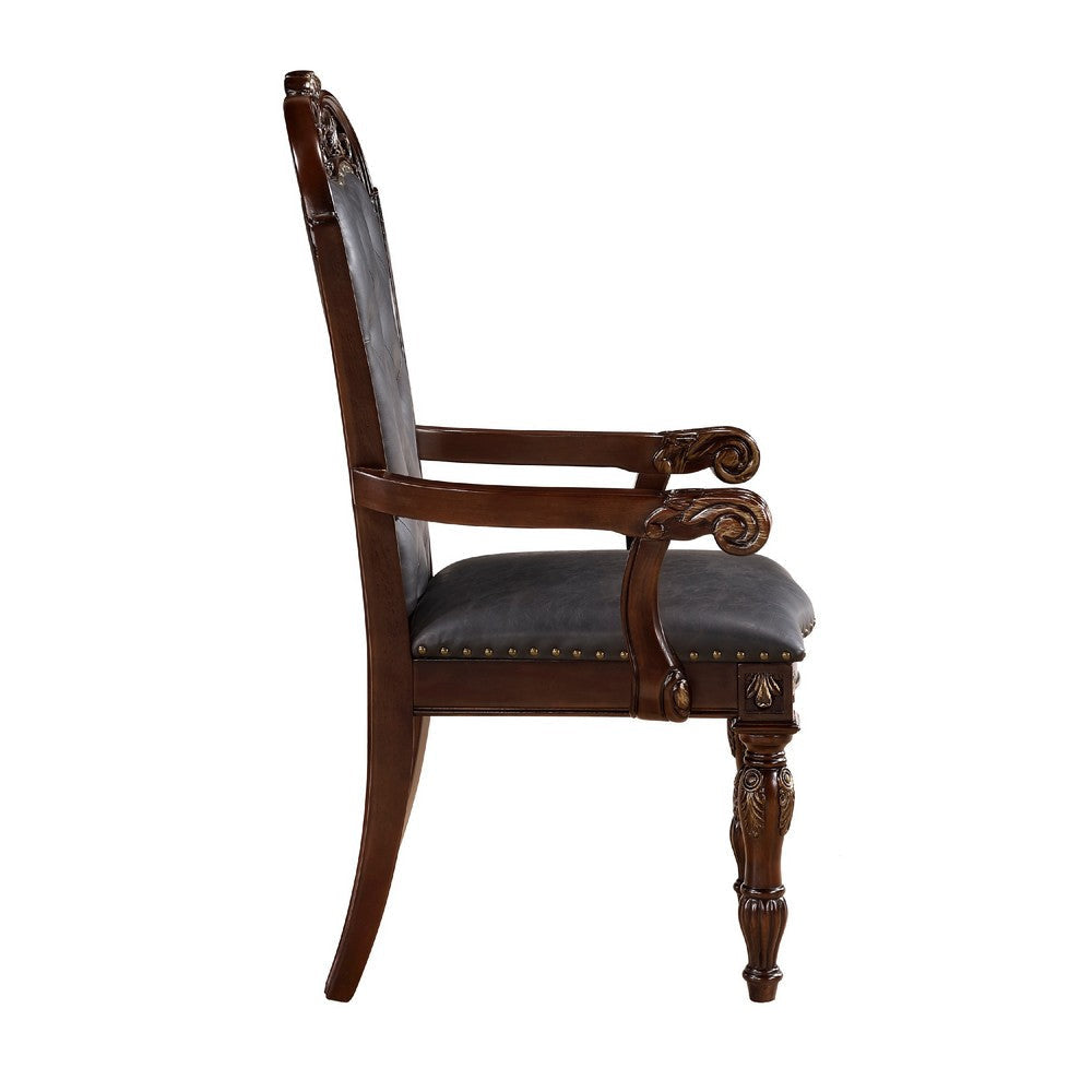 Nami Dining Armchair Set of 2 Traditional Carved Classy Cherry Gray BM335867