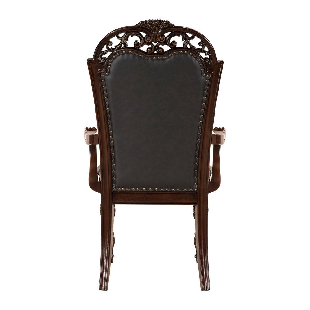 Nami Dining Armchair Set of 2 Traditional Carved Classy Cherry Gray BM335867