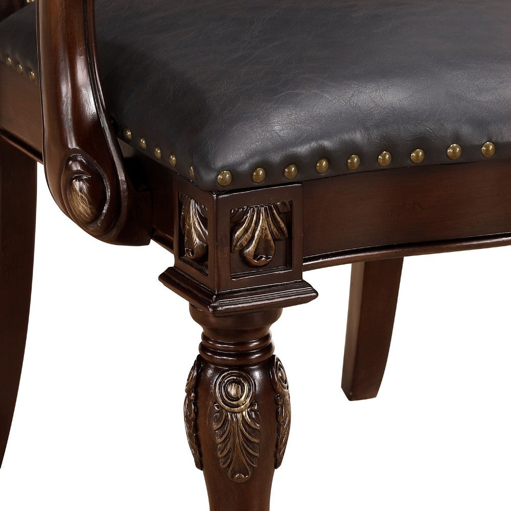 Nami Dining Armchair Set of 2 Traditional Carved Classy Cherry Gray BM335867