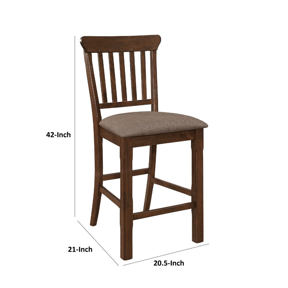 Lsy Counter Stool Chair Set of 2 | Brown Wood | Fabric Upholstered BM335873