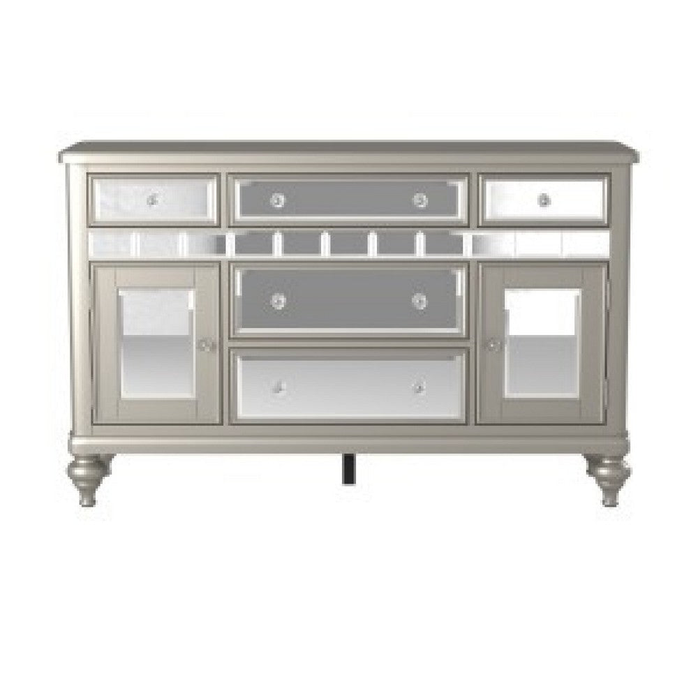 Jomo Sideboard Buffet Console Mirror Front 5 Drawers Silver 57’’ BM335880