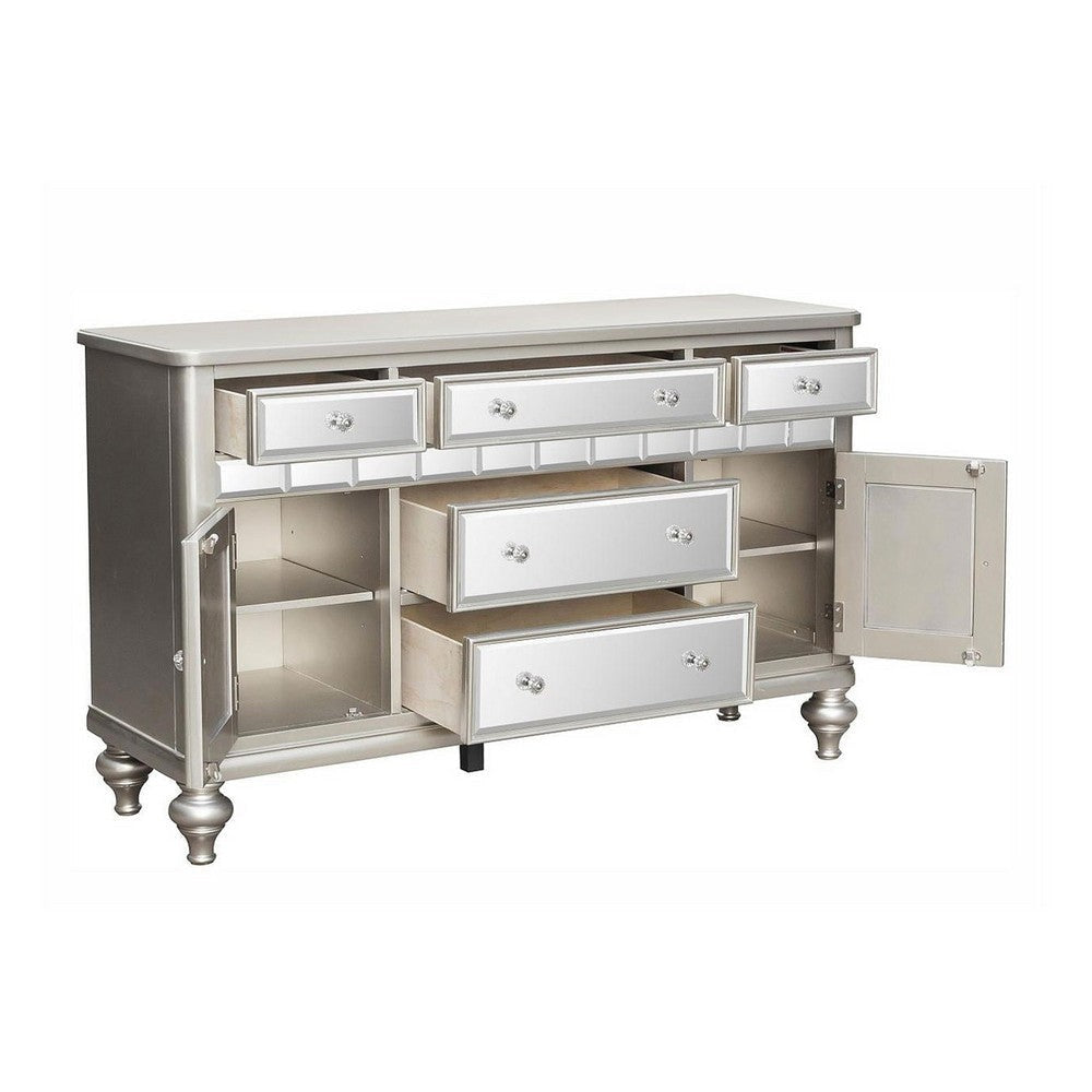 Jomo Sideboard Buffet Console Mirror Front 5 Drawers Silver 57’’ BM335880