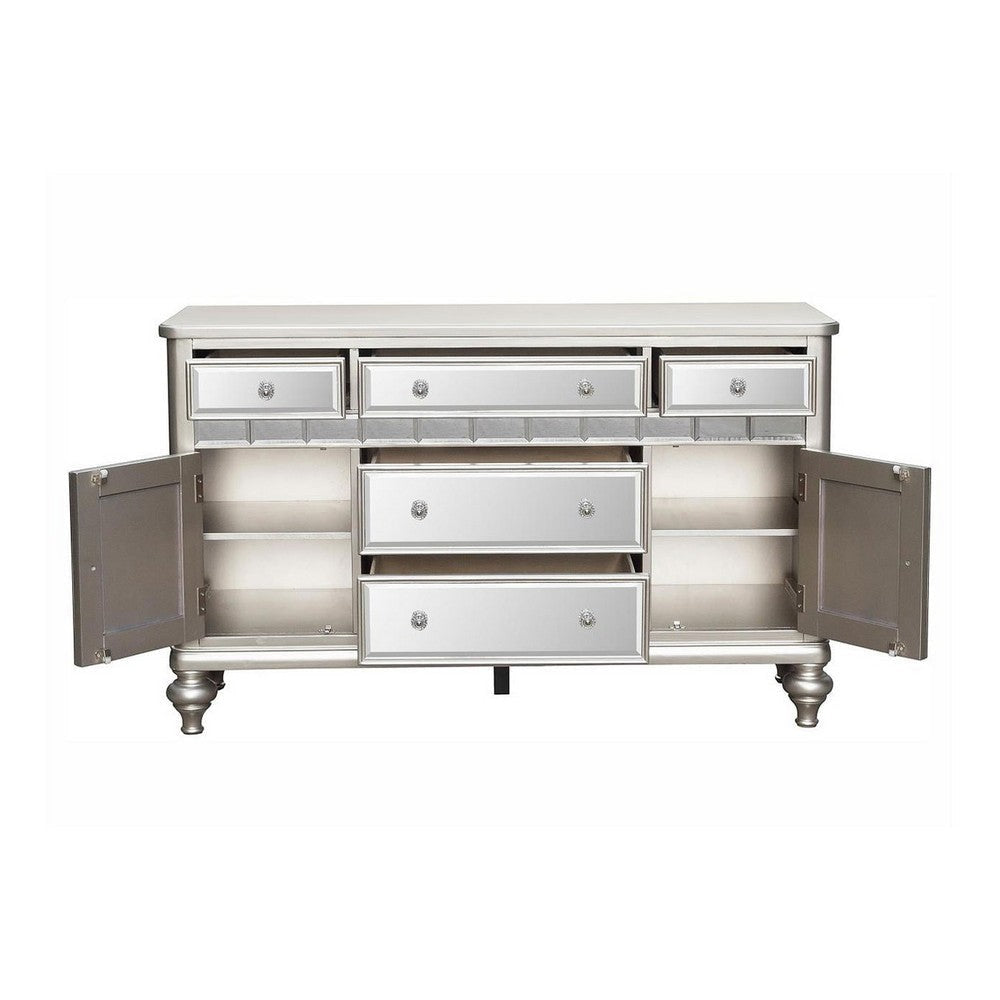 Jomo Sideboard Buffet Console Mirror Front 5 Drawers Silver 57’’ BM335880