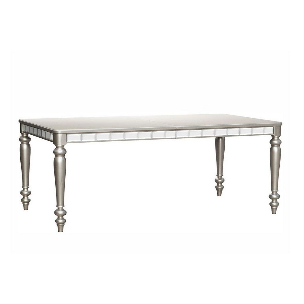 Dining Table with Extension Leaf 78-96" | Silver Wood | Mirror Trim