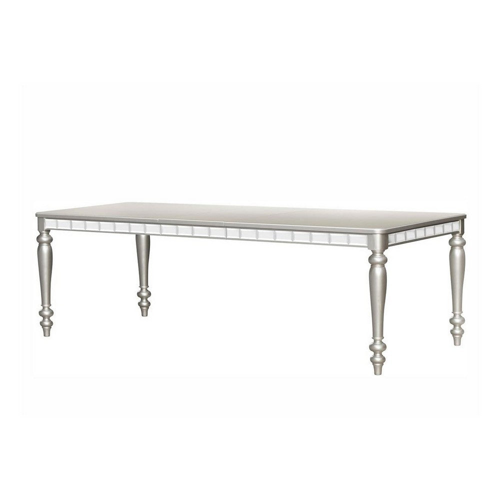 Dining Table with Extension Leaf 78-96" | Silver Wood | Mirror Trim