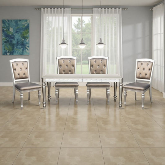 Dining Table with Extension Leaf 78-96" | Silver Wood | Mirror Trim