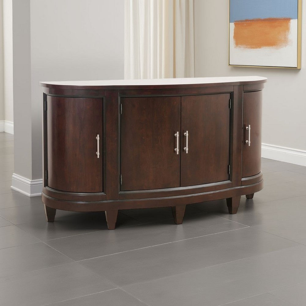 Orom Curved Sideboard Buffet Console | 4 Doors, Cherry Brown | 66"