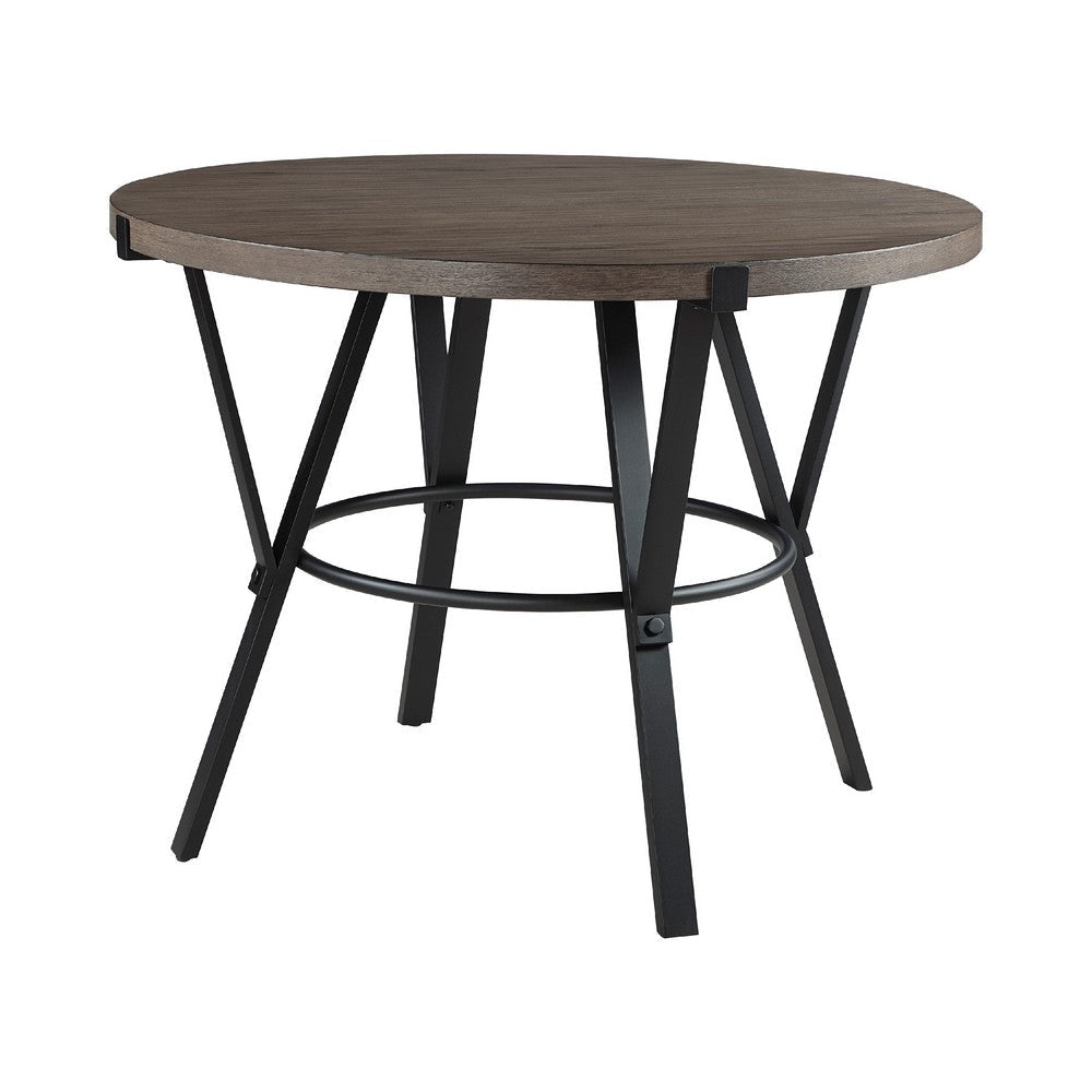 Rowl Counter Height Table | 48’’ Brown Round Wood Top | Metal Legs BM335897