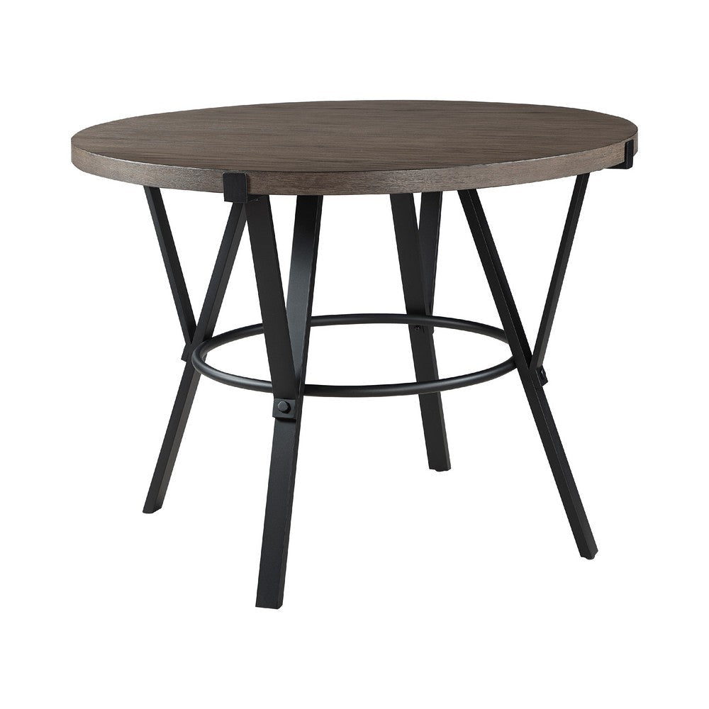 Rowl Counter Height Table | 48" Brown Round Wood Top | Metal Legs