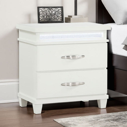 Jisy Nightstand | 2 Drawers | LED Lights | White Wood | Chrome Handles