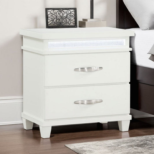 Jisy Nightstand | 2 Drawers | LED Lights | White Wood | Chrome Handles