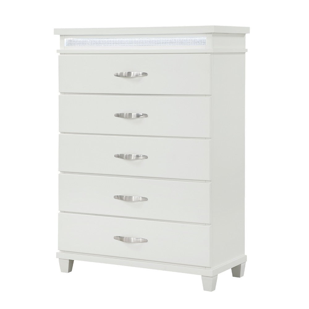 Jisy Tall Dresser Chest | 5 Drawer Chrome Bar Handles | LED Lit White BM335900